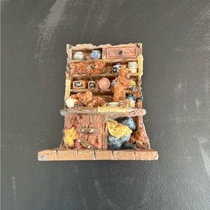 Vintage bears in book shelf piece